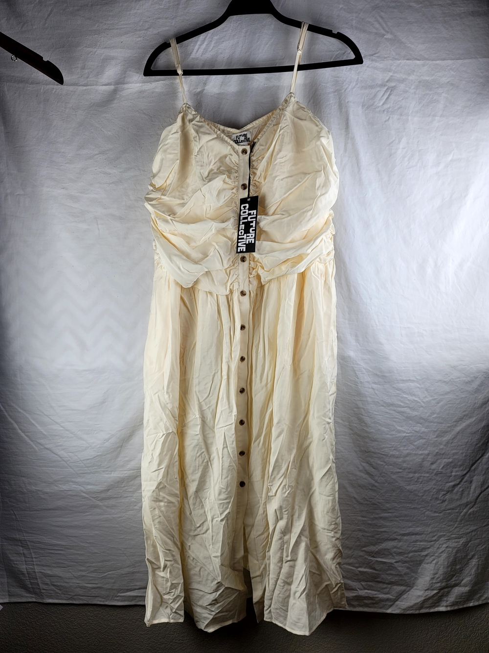 Future Collective Cream Button-Front Slip Dress